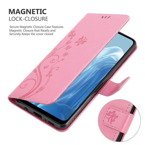 Fodral med lock för Realme 7 5G Etui i ROSA BLOMMÖNSTER Skydd Design Blommig Plånbok Ros