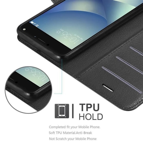 Fodral - CADORABO - Asus ZenFone 4 MAX - Läderimitation - Stativfunktion - 3 kortfack Svart