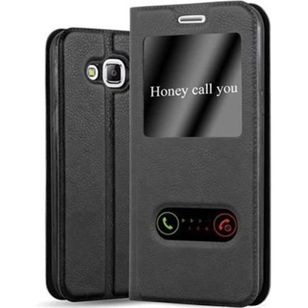 Cadorabo Fodral Samsung Galaxy J5 2015 (5) BLACK COMET VIEW Magnetisk skyddsfodral Fodral stöder stativ och fönster
