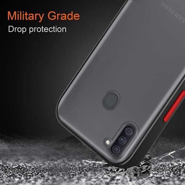 Cadorabo-fodral för Samsung Galaxy A11 / M11 i frostat svart - röda knappar Silikon TPU Hybrid Skyddsfodral Frostade Svart
