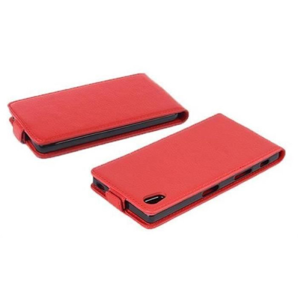 CADORABO - ETUI HOUSSE COQUE FÖR > SONY XPERIA Z5 < I FLIP STIL – CASE COVER BUMPER PLÅNBOK I GLATT PU I RÖD