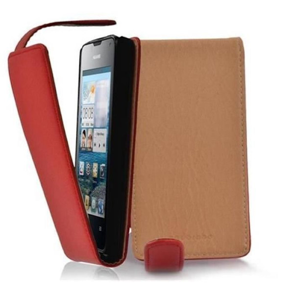 Cadorabo Fodral Huawei ASCEND Y300 DESIGN FLIP Stil Fodral Fodral Fodral konstläder Struktur CHERRY RED