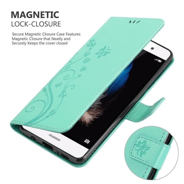 Fodral med lock för Huawei P8 LITE 2015, Turkos Blommönster, Skyddande Design, Plånbok Blå