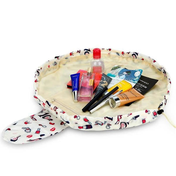 Toalettväska - INTIRILIFE - Girly Motiv Kräm - Vattentålig polyester - 2 dragkedjefack - Mjuk CRÈME GIRLY MOTIV