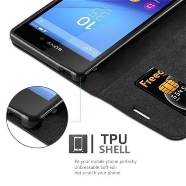 Sony Xperia M4 AQUA Fodral i NIGHT BLACK från Cadorabo (INVISIBLE MAGNETIC CLOSURE Design) Helt skyddsfodral med flipskydd
