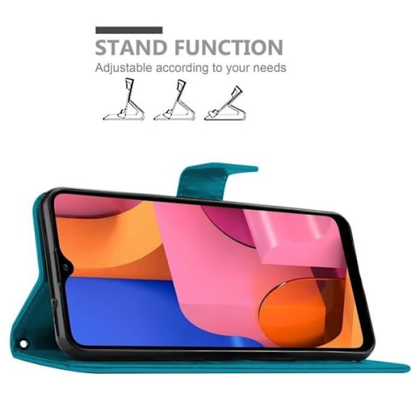 Fodral till Samsung Galaxy A20S - CADORABO - Blommönster - Imiterat läder - Stativfunktion - 3 kortplatser Blå