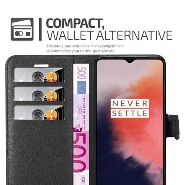 Fodral - CADORABO - OnePlus 7T - Konstläder - Stativfunktion - 3 kortfack Svart