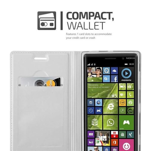 Nokia Lumia 830 Fodral i KLASSIG SILVER från Cadorabo (MATTE METALLIC Design) Fullt skyddsfodral med flipskydd och stativ