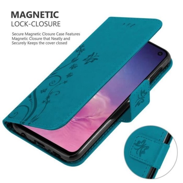 Coque - CADORABO - Samsung Galaxy S10e - Blå Blomster - Simil läder - Ställfunktion Blå blommig