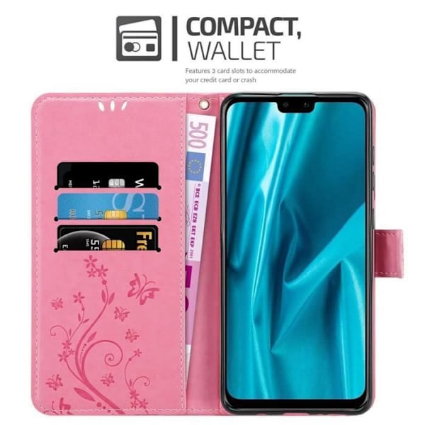 Coque - CADORABO - Huawei Y9 2019 - Simil läder - Blommig - Ställningsfunktion och kortplatser Rosa