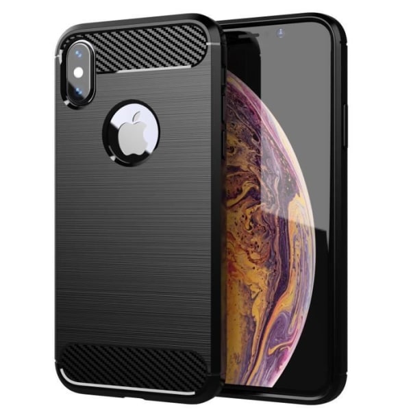Fodral till Apple iPhone X / XS i BORSTAD SVART Cadorabo Cover Skydd i flexibel TPU silikon kol rostfritt stål