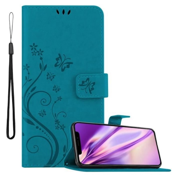 Fodral till iPhone XR - CADORABO - Blommönster - Imiterat läder - Praktiskt stöd - 3 kortplatser Blå