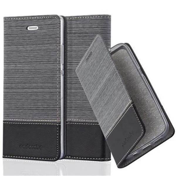 Huawei P8 Fodral i GRÅ SVART från Cadorabo (TYG-LEATHERETTE Design) Fullt skyddsfodral med flipskydd och stativ