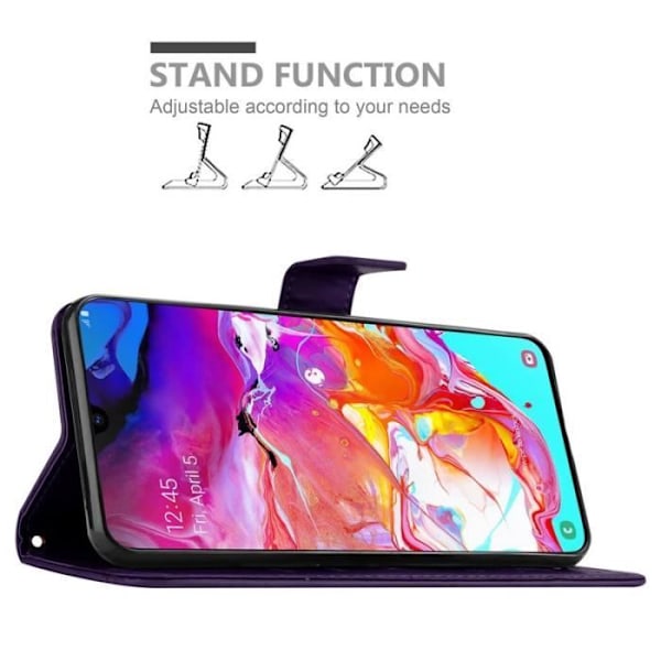 Fodral till Samsung Galaxy A70 - CADORABO - Lila - Imiterat läder - Blommönster - Stativfunktion Lila