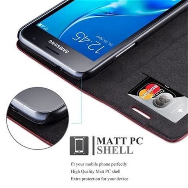 Cadorabo Fodral Samsung Galaxy J1 2016 RÖD OVISBAR MAGNETISK STÄNGNING Fodral Fodral Fodral Fodral stöder kortplats för stativ