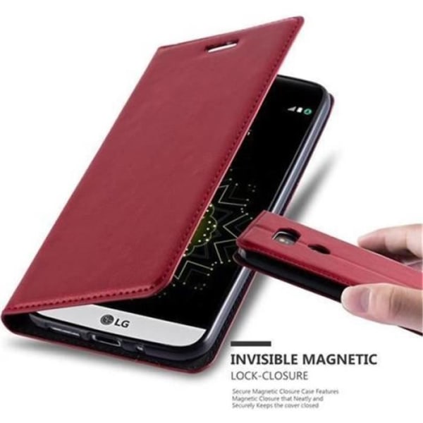 LG G5 Fodral i APPLE RED från Cadorabo (INVISIBLE MAGNETIC CLOSURE Design) Helt skyddsfodral med Flip Flip