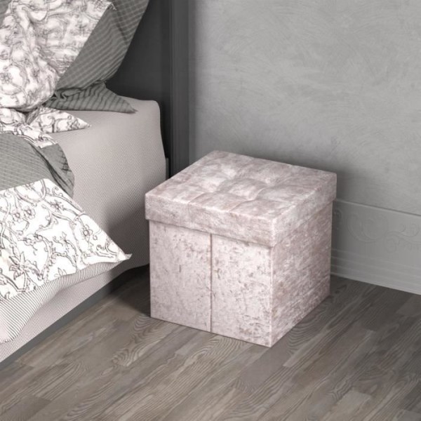 Intirilife hopfällbar sittpuff 30x30x30 cm Pink Velvet - Dekorativ förvaringslåda med sammetsöverdrag Pall Trunk Seat