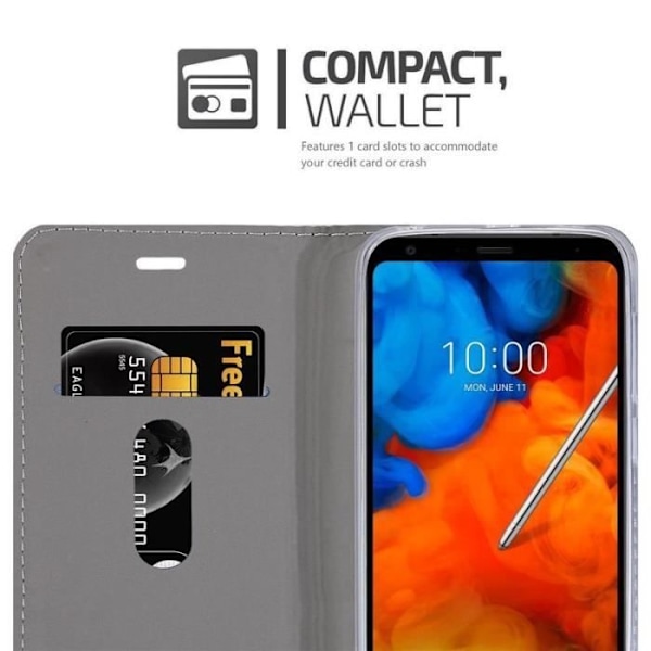 Fodral till LG Q Stylus - CADORABO - Bokjeans - konstläder - Horisontellt stativ - Kortplatser Grå