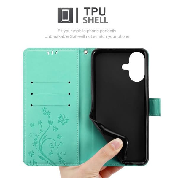 Fodral med lock för iPhone 17 Turquoise Blommig Design Skydd Plånbok Blå