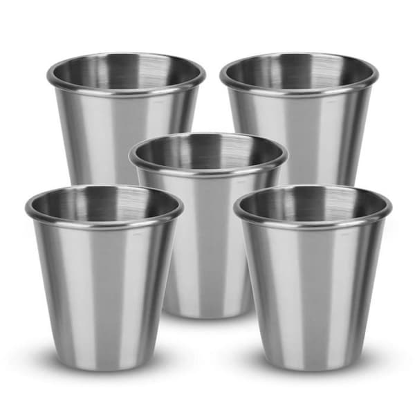 Tassarna - INTIRILIFE - Set 5x85 ml - Rostfritt stål - Stapelbara - Cylindriska grå