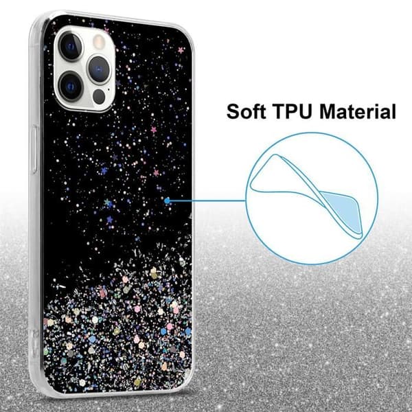 iPhone 12 PRO MAX Skal Svart med Glitter Skydd Glittrande Design Svart