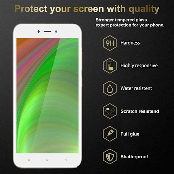 Helt härdat glasskydd för Xiaomi RedMi NOTE 5A, transparent med vit härdning. Vit