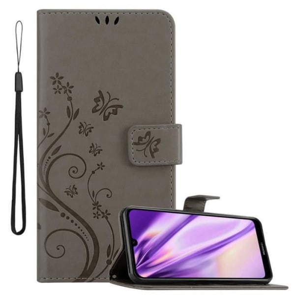 Coque för Huawei Y6 2019 - CADORABO - Grå Blommig - Konstläder - Ställfunktion - Platser för Kort BLOMMIG GRÅ
