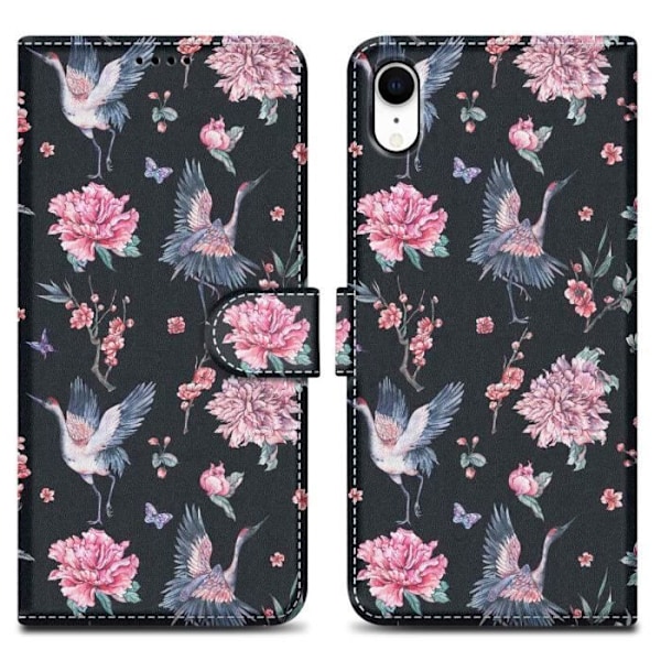 Coque - CADORABO - iPhone XR - Kråka & Blommor - Magnetisk stängning - Ställfunktion