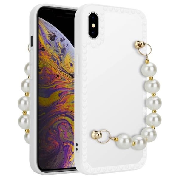 iPhone XS MAX vit skal med pärlor och handledsrem Vit