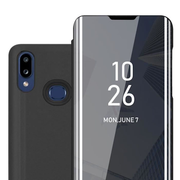 Cadorabo Fodral för Samsung Galaxy A10s / M01s i SVART TOURMALINE Clear View Mirror Cover 360 graders skydd Svart turmalin