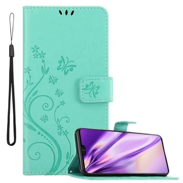 Coque - CADORABO - Huawei MATE 30 - Simulerader Turkos Blommönster - Ställfunktion - Fack för kort Turkos