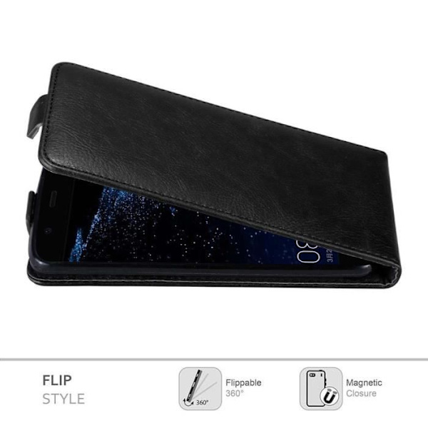 Coque för Huawei P10 - CADORABO - SVART NATT - Syntetskinn - Magnetstängning - Heltäckande skydd NATTSVART