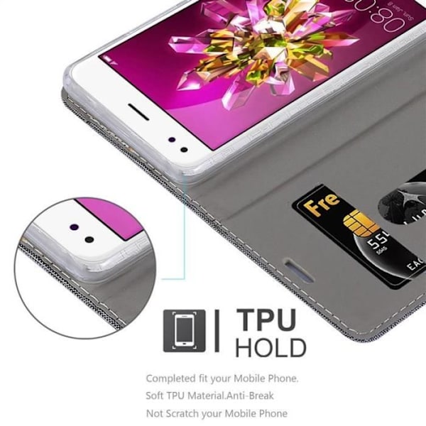 Fodral till Huawei ENJOY 7 - CADORABO - Svart konstläder - Bokfodral med stativ - Kortplatser Svart