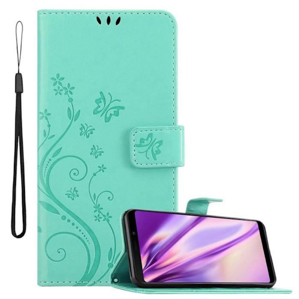 Coque - CADORABO - Samsung Galaxy A9 2018 - Blommig Turkos - Similäkt Läder - Ställfunktion Turkos