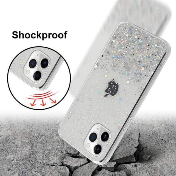 Transparent iPhone 11-fodral med glitter, skyddande glittrande design Vit