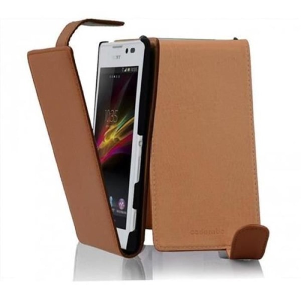 Cadorabo Sony Xperia C DESIGN FLIP-stil Fodral Skal i konstläder Struktur HAZEL BRUN