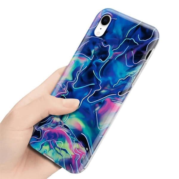 iPhone XR-fodral i Blå Rosa Marmor Nr. 17 Skyddsetui Blå