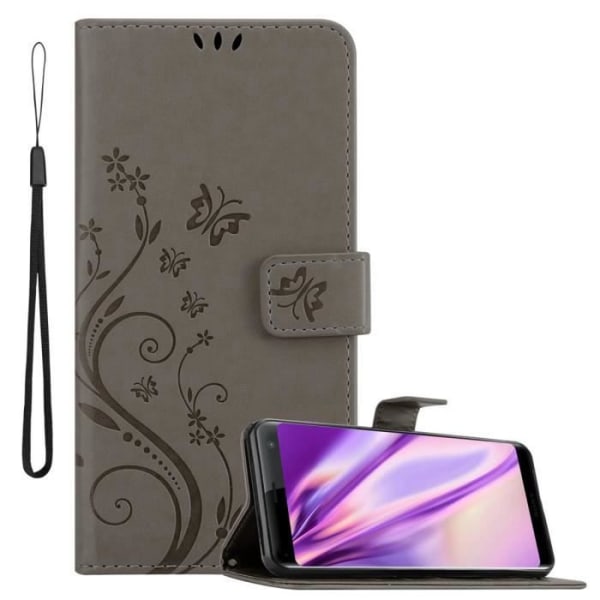 Mobilskal för Sony Xperia XZ3 - CADORABO - Grå Blommönster - Syntetläder - Ställfunktion - Platser för Korten Blommig grå