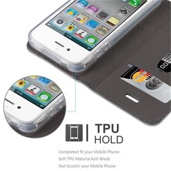 Apple iPhone 4 Fodral - iPhone 4S i GRÅ SVART från Cadorabo (TYG-LÄDER DESIGN) Helt skyddsfodral med flipflik
