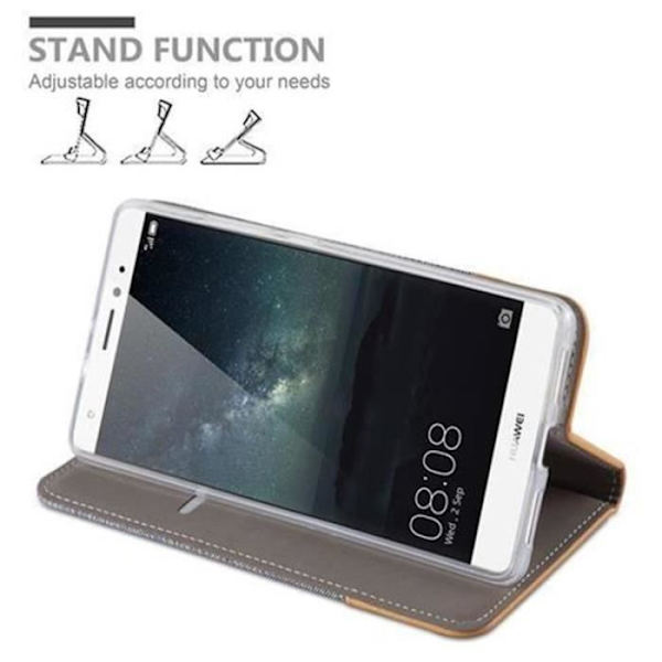 Cadorabo Huawei MATE S Fodral i LJUSGRÅ BRUNT TYG-Faux läder Magnetisk Fodral Fodral med stativ och kortplats