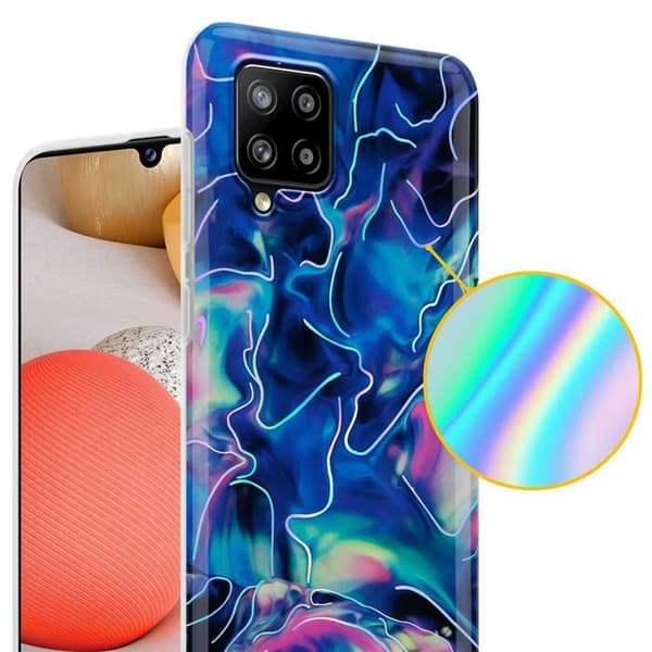 Skyddsfodral för Samsung Galaxy A42 4G i Blå Rosa Marmor Nr. 17 Blå
