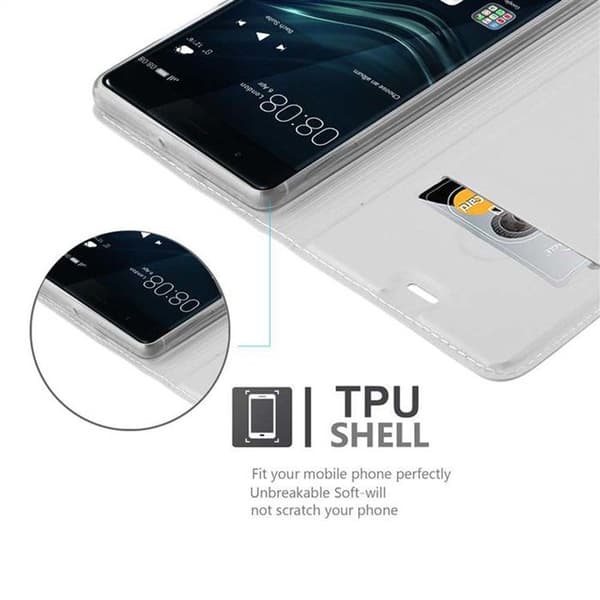Fodral med lock för Huawei P9 Plånbok i KLASSISK SILVER Stötsäker Grå