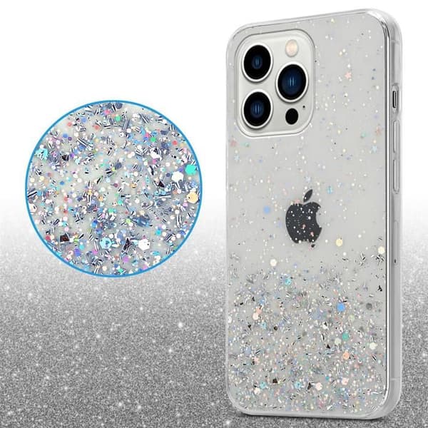 Transparent iPhone 13 PRO MAX-fodral med glitter, skyddande design med glittrande detaljer Vit