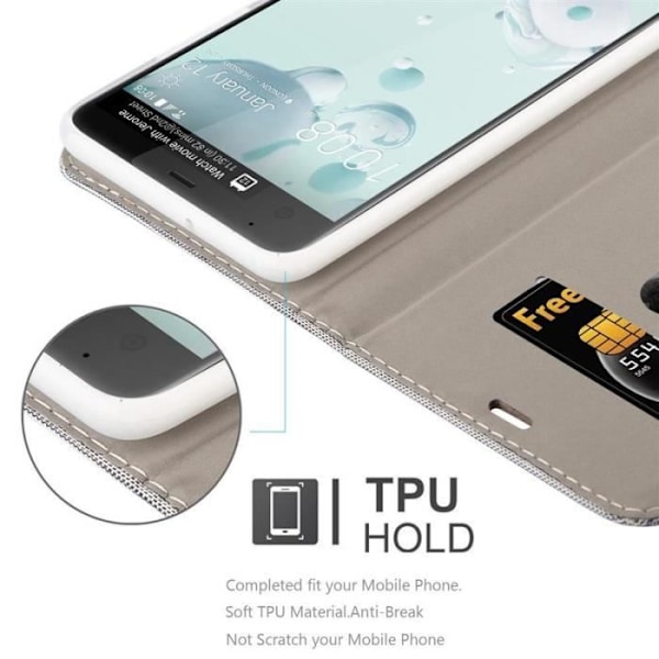 Coque - CADORABO - HTC U ULTRA - Syntetiskt läder - Horisontellt stativ - Ficka för kort Grå