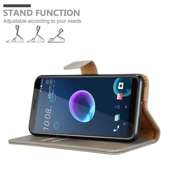 Fodral - CADORABO - HTC Desire 12 - Läderimitation - Brun - Stativfunktion kastanj