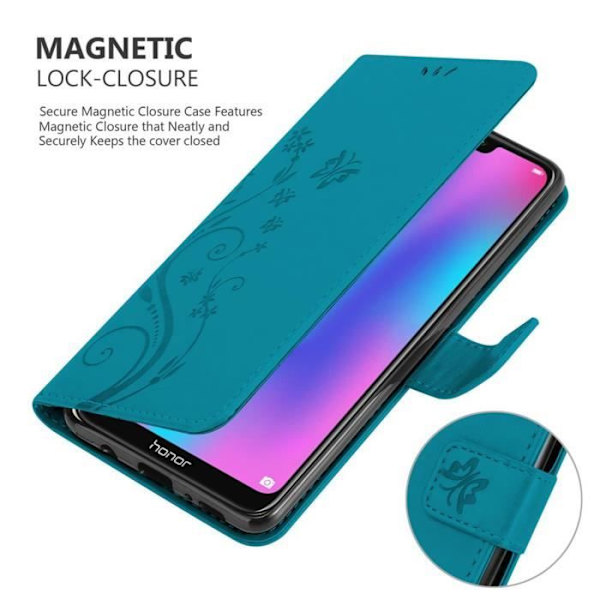 Etui för Honor 8C - CADORABO - BLÅ BLOMMÖNSTER - Syntetläder - Ställfunktion - Fack för kort BLOMMA BLÅ