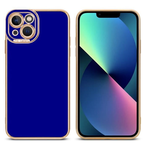 Fodral - CADORABO - Apple iPhone 13 - Silikon TPU - Kameraskydd - Glansigt blått roséguld Blå - Rose Guld