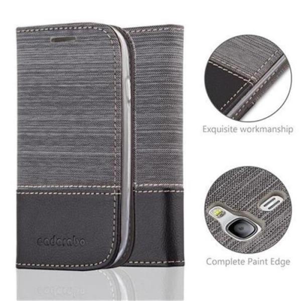 Etui Cadorabo Samsung Galaxy S3 MINI i Grått Tyg-Syntetläder med Ställ och Kortfack Grå