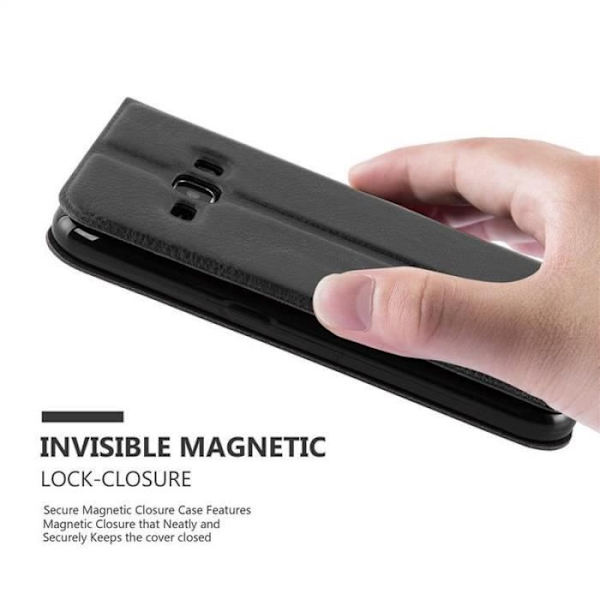 Cadorabo Fodral för Samsung Galaxy J1 2015 i COMET BLACK – Skyddsfodral med horisontellt stativ och två fönster – View Case