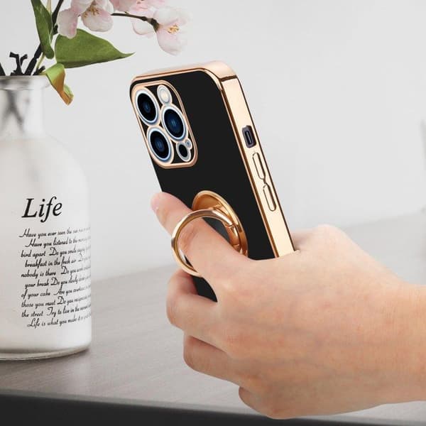 iPhone 13 PRO MAX Glansig Svart - Guld med kameraskydd Svart